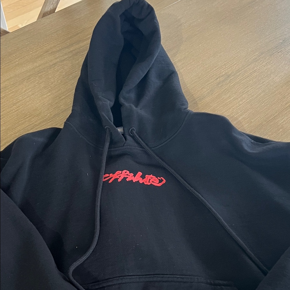 Off-White Black Hoodie with Red Graphic